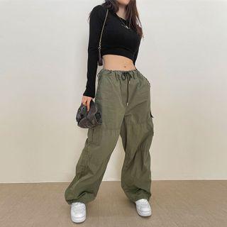 Drawstring Shirred Cargo Pants