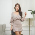 Wrap-front Tie-back Checked Mini Dress