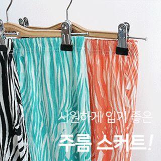 Zebra-pattern Slit-side Pleated Skirt