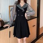Glitter Long-sleeve Double-breasted Mini A-line Dress