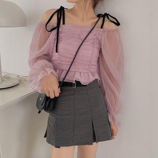 Cold Shoulder Blouse / Pleated Skirt