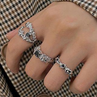 Set Of 3: Irregular Rhinestone Alloy Ring (various Designs) Set Of 3 - Silver - One Size