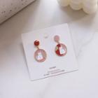 Cat Alloy Dangle Earring 1 Pair - 925 Silver - Strawberry - Cat - White - One Size