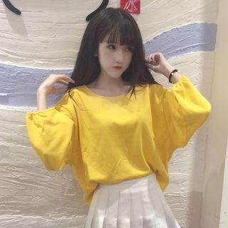 Long-sleeve Plain T-shirt Yellow - One Size