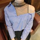 Mesh Panel Striped Blouse