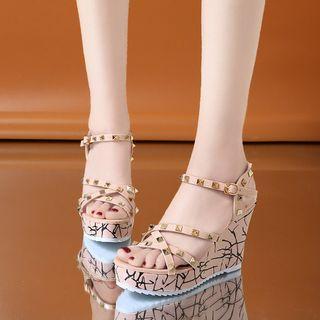 Wedge-heel Platform Studded Sandals