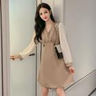 Chiffon Panel V-neck A-line Mini Dress