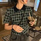 Short-sleeve Argyle Cropped T-shirt Green - One Size