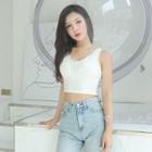 Studded-trim Embroidered Crop Vest