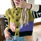 Buttoned Knitted Jacket Black & White & Yellow - One Size