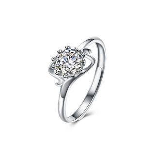 925 Sterling Silver Fashion Romantic Round Cubic Zirconia Adjustable Ring Silver - One Size