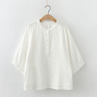 3/4-sleeve Henley Blouse White - One Size