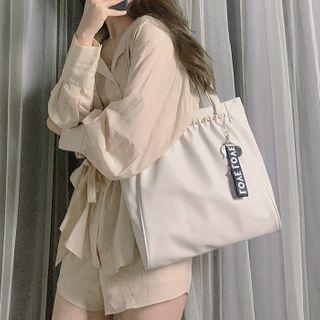 Lettering Strap Faux Leather Tote Bag