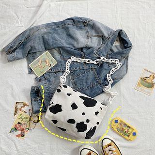 Cow Print Canvas Crossbody Bag White - One Size