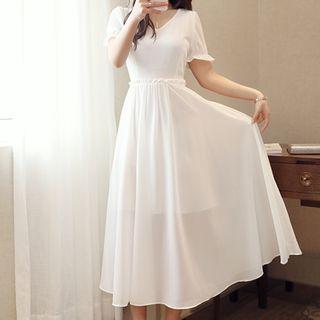 Short-sleeve Chiffon A-line Midi Party Dress