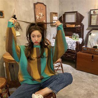 Striped Oversize Sweater Stripe - Dark Yellow & Brown & Green - One Size