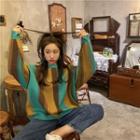 Striped Oversize Sweater Stripe - Dark Yellow & Brown & Green - One Size