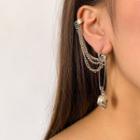 Safety Pin & Skull Cuff Earrings Silver - One Size
