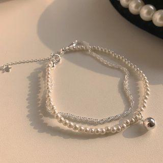 Layered Faux Pearl Bracelet Silver - One Size