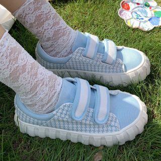 Houndstooth Adhesive Strap Platform Sneakers