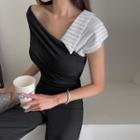 Stripe-panel Fold-over Top Black - One Size
