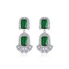 Elegant Vintage Ethnic Geometric Earrings With Green Cubic Zirconia Silver - One Size