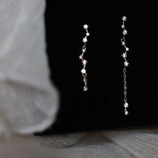 925 Sterling Silver Rhinestone Dangle Earring 1 Pair - Gold - One Size