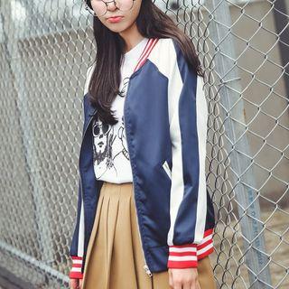 Lettering Zipped Baseball Jacket