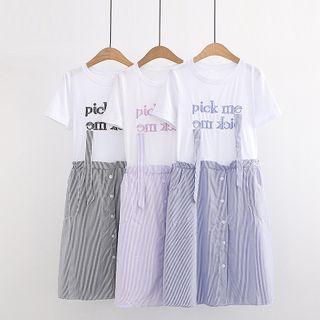 Lettering Striped Panel Short-sleeve Mini A-line Dress