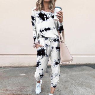 Set: Tie-dyed Sweatshirt + Straight-leg Sweatpants