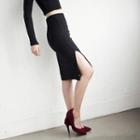 Band-waist Slit-side Skirt