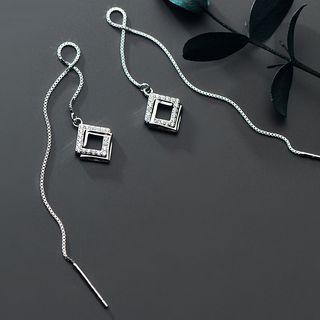 925 Sterling Silver Rhinestone Square Dangle Earring 1 Pair - S925 Silver - One Size