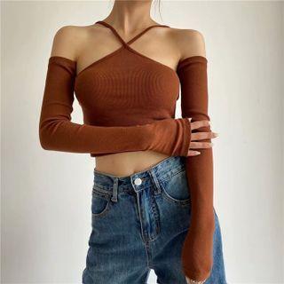 Set: Halter Camisole Top + Arm Sleeves