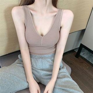 Sleeveless Plain V-neck Padded Top