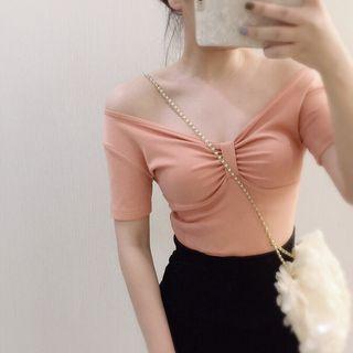 Off-shoulder Short Sleeve V-neck Top