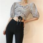 Striped Elbow-sleeve Cropped T-shirt