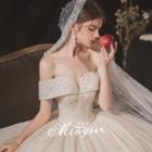 Off-shoulder Beaded Embellished A-line Wedding Gown