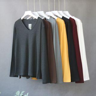 Plain Ribbed Long-sleeve T-shirt