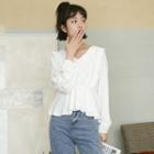 Ruffle Hem V-neck Blouse