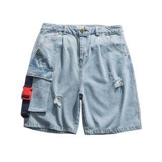 High-waist Ripped Cargo Denim Shorts