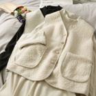 Set: Mock-neck Midi Dress + Button-down Fleece Vest Jacket