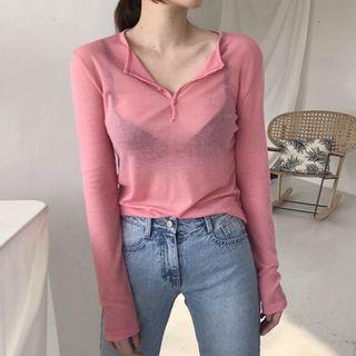 Long-sleeve Sheer Henley Top