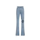 Tie-dyed Distressed High-waist Boot-cut Jeans