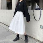 Cold-shoulder Pullover / Plain Midi A-line Skirt