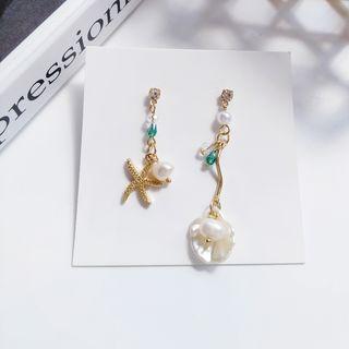 Non-matching Faux Pearl Starfish Shell Dangle Earring