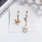 Non-matching Faux Pearl Starfish Shell Dangle Earring