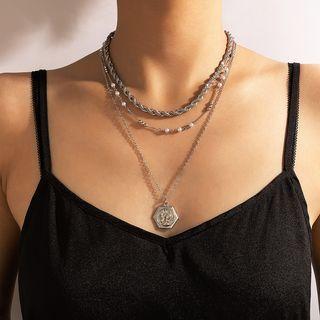 Set Of 3: Layered Pendant Necklace 17985 - Silver - One Size