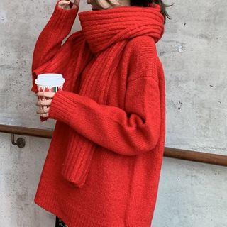 Plain Long-sleeve Knit Top / Floral Print High-waist Skirt