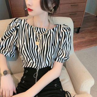 Puff-sleeve Zebra Print Top