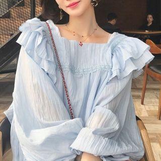 Crochet Trim Ruffled Blouse